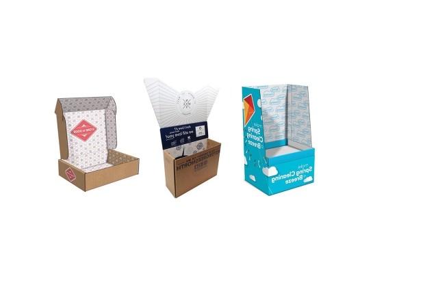 a group of printed corrugated boxes